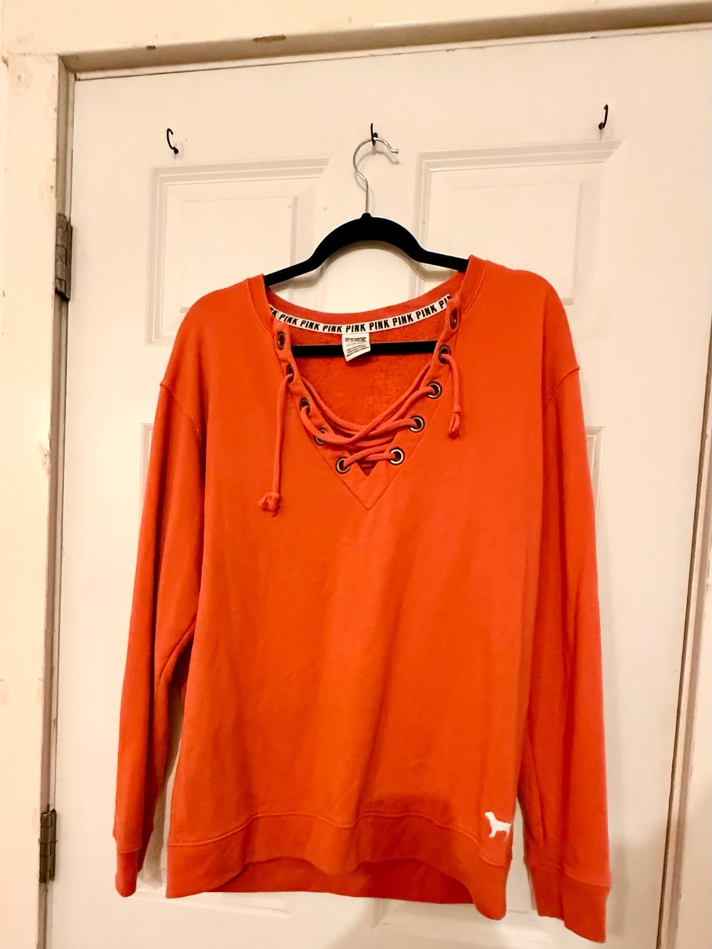 PINK Victoria's Secret Orange Lace-Up V-Neck Pullover Sweatshirt
